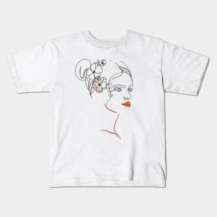 One line continuous woman face. Continuous line pattern. Trendy hand drawn textures. Kids T-Shirt